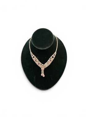 Vintage Delicate Pink Crystal V-Pendant Necklace-